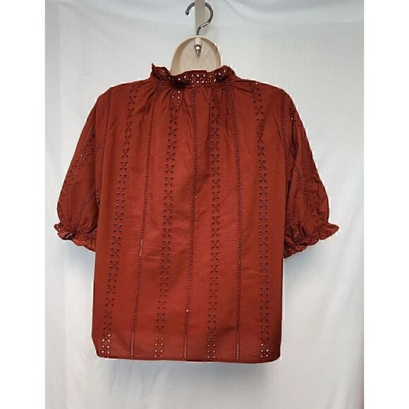 Universal Thread Eyelet 3/4 Balloon Sleeve Blouse Color Brown Size Small - Picture 6 of 8